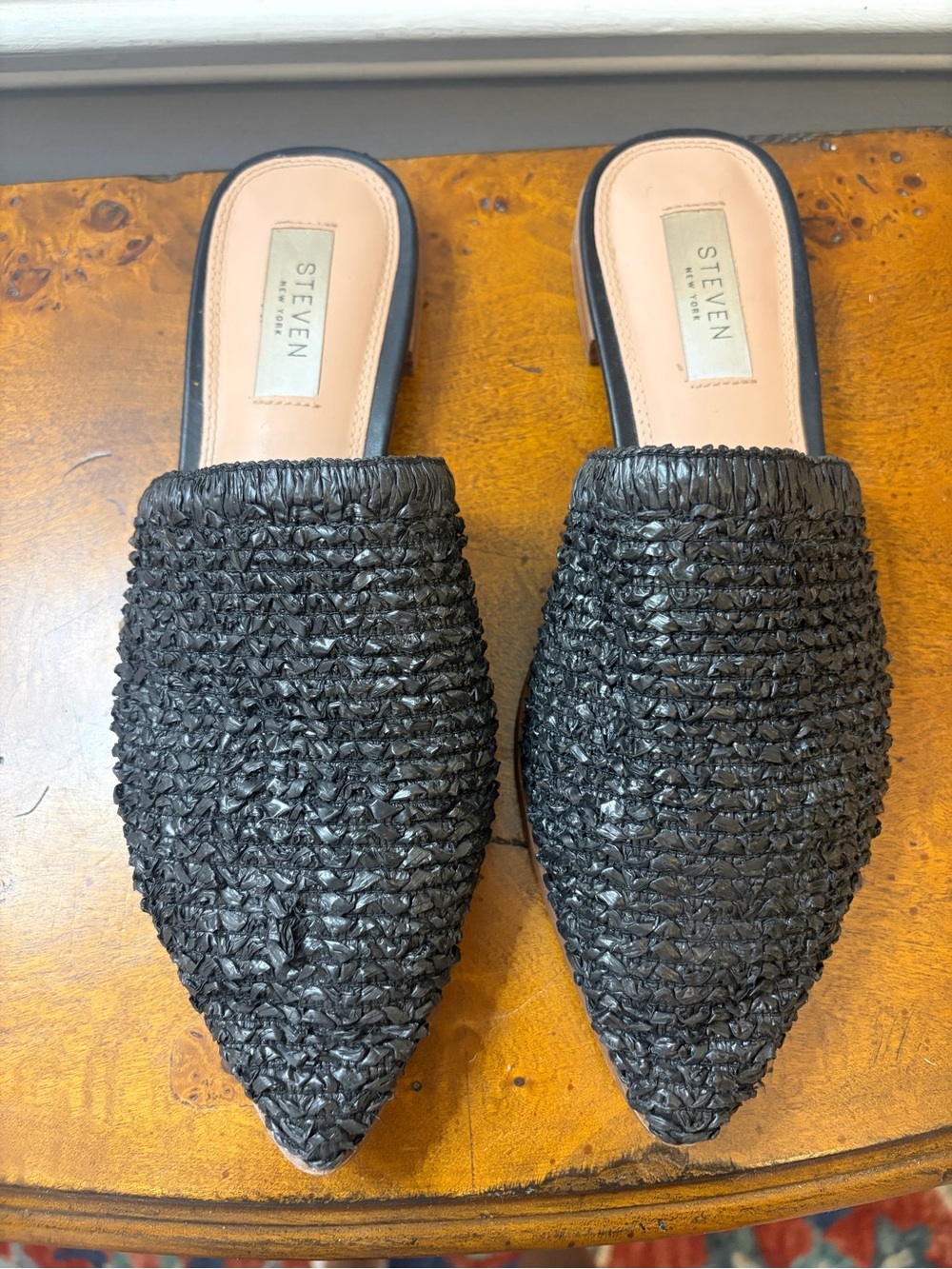 STEVEN NEW YORK Black Woven Pointed-Toe Mule